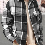 Men's Plaid Button Overshirt Jacket