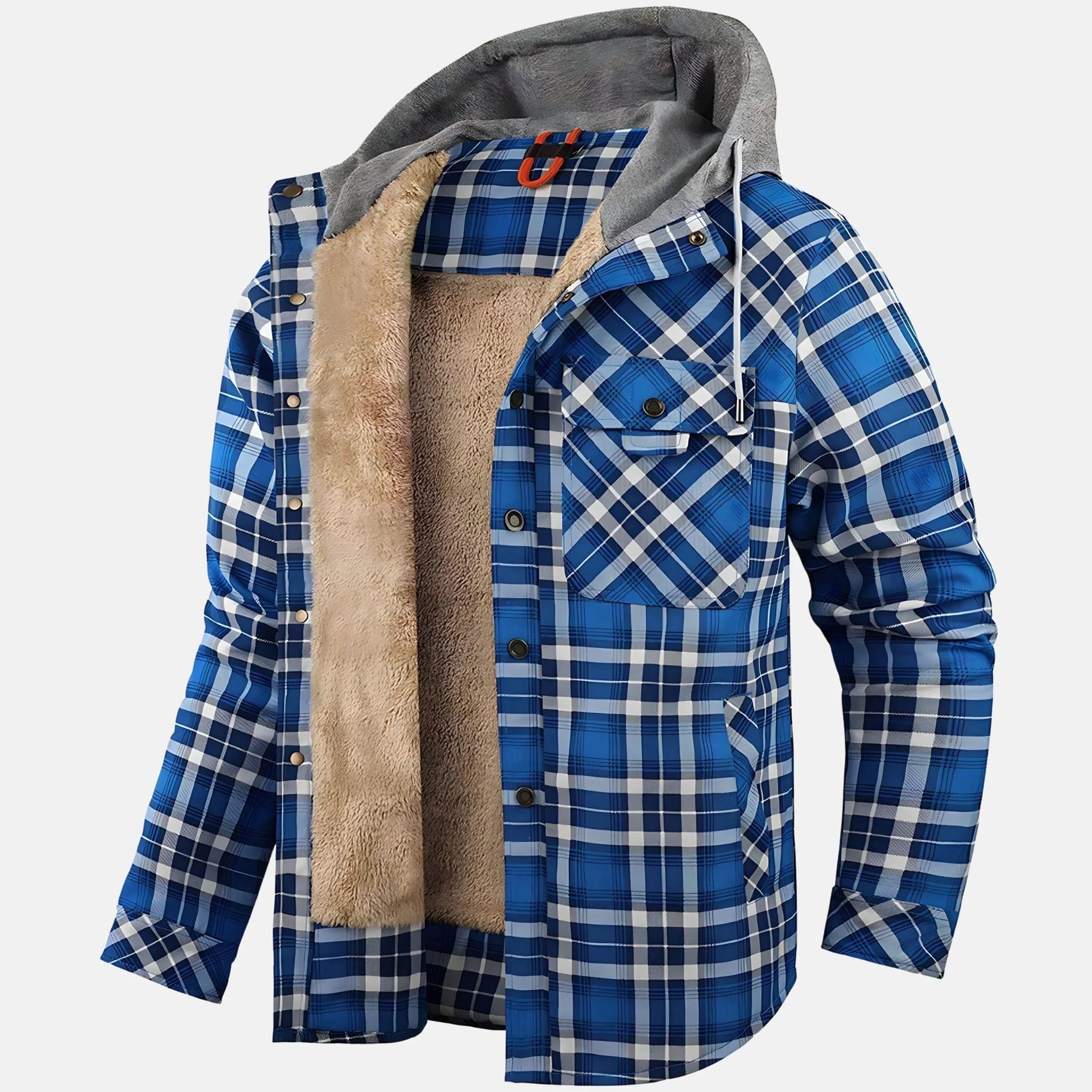 Men's Hooded Sherpa Lined Plaid Jacket