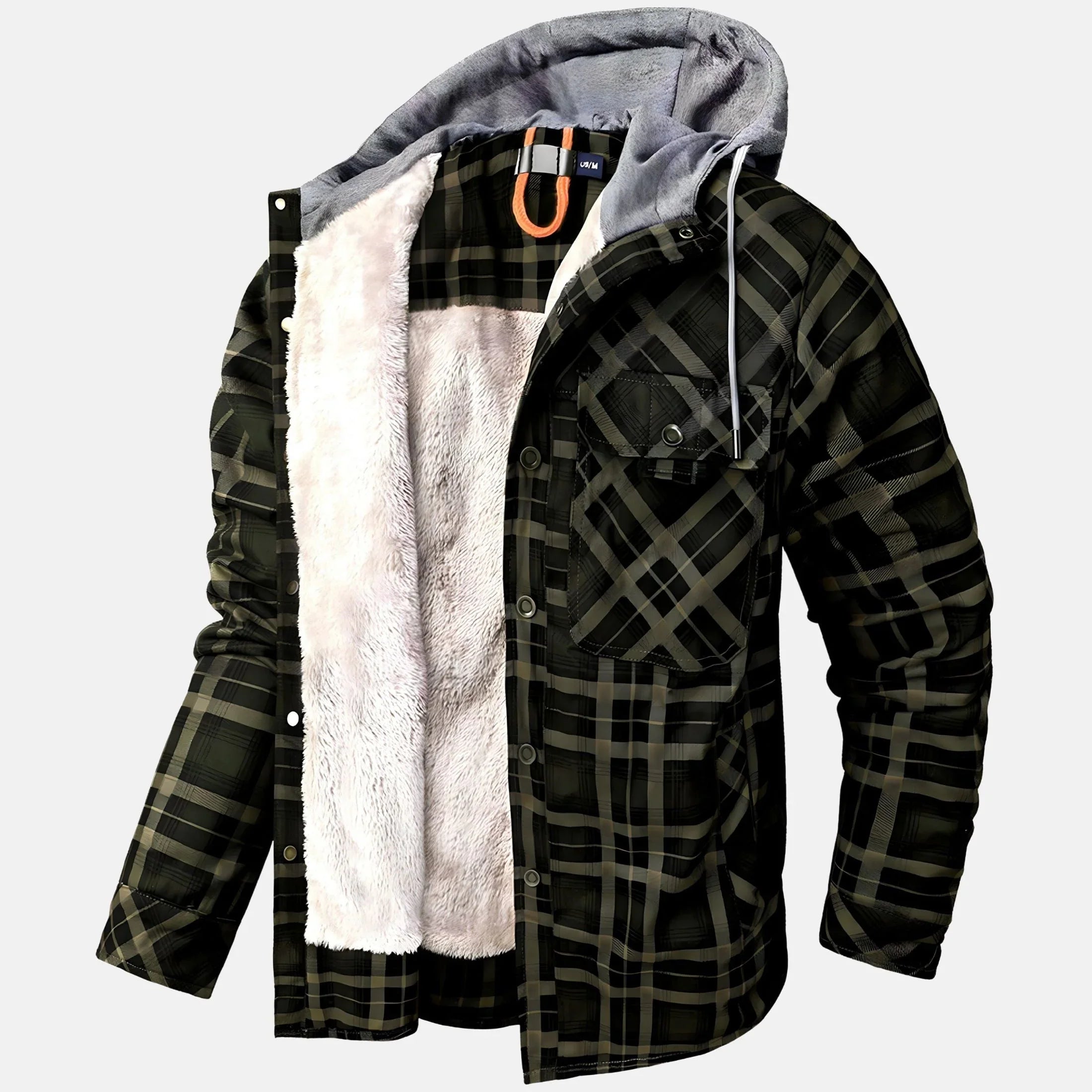 Men's Hooded Sherpa Lined Plaid Jacket