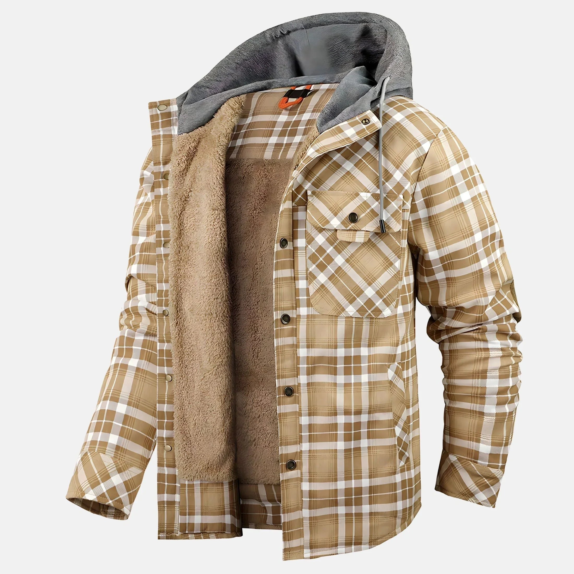 Men's Hooded Sherpa Lined Plaid Jacket