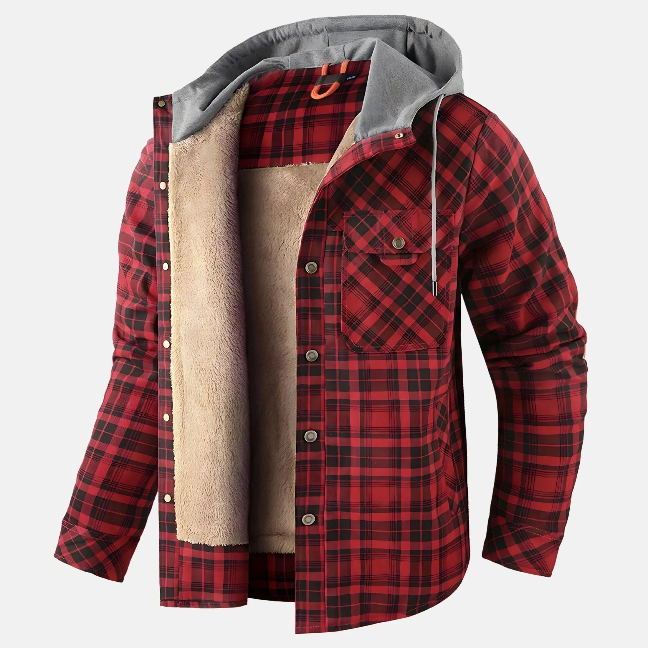 Men's Hooded Sherpa Lined Plaid Jacket
