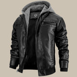 Men's Leather Look Jacket with Detachable Hood