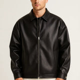 Men's Zip Front Faux Leather Bomber Jacket