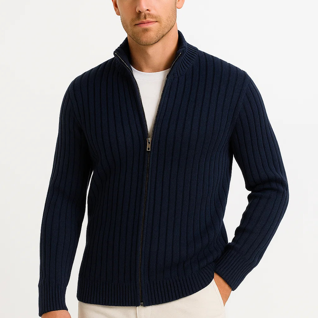 Men's Ribbed Zip-Up Knit Cardigan