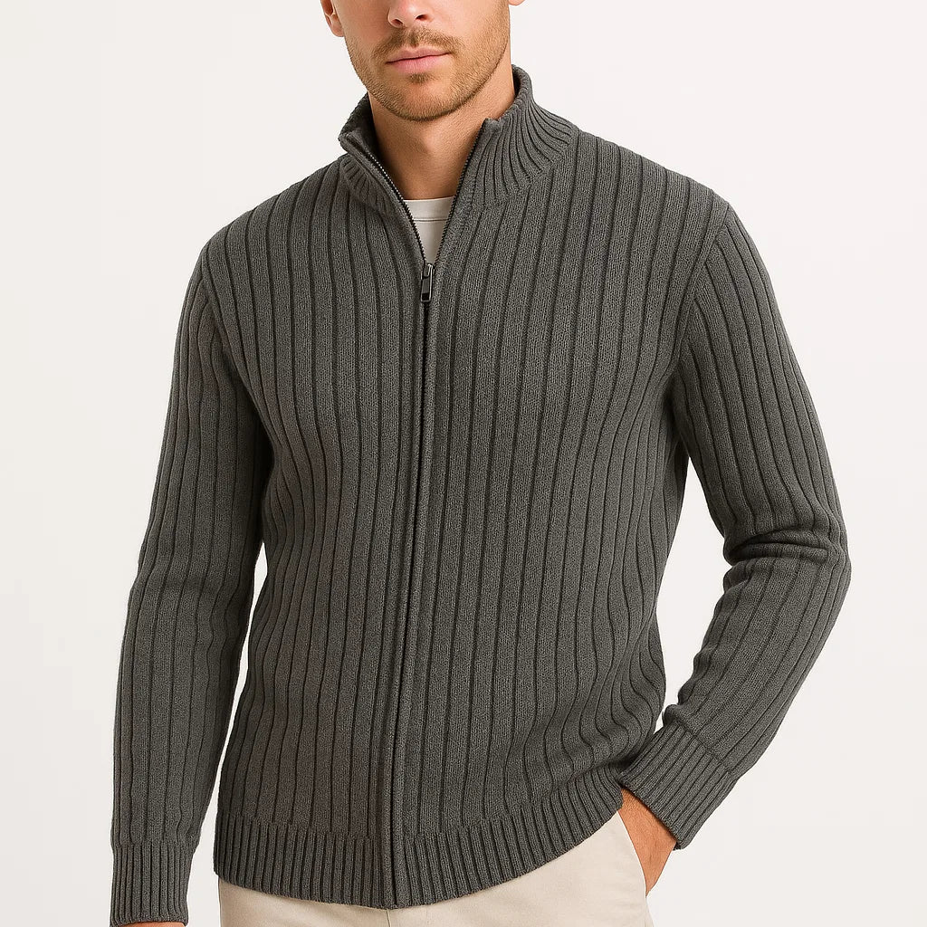 Men's Ribbed Zip-Up Knit Cardigan