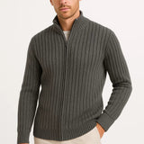 Men's Ribbed Zip-Up Knit Cardigan