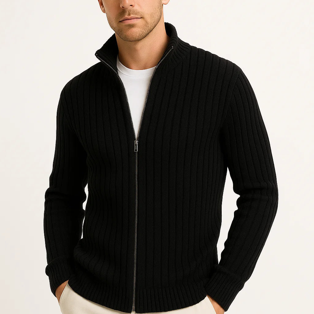Men's Ribbed Zip-Up Knit Cardigan