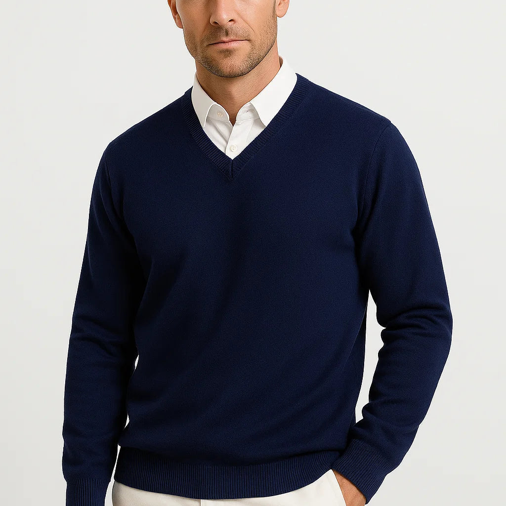 Men's V-Neck Fine Knit Sweater