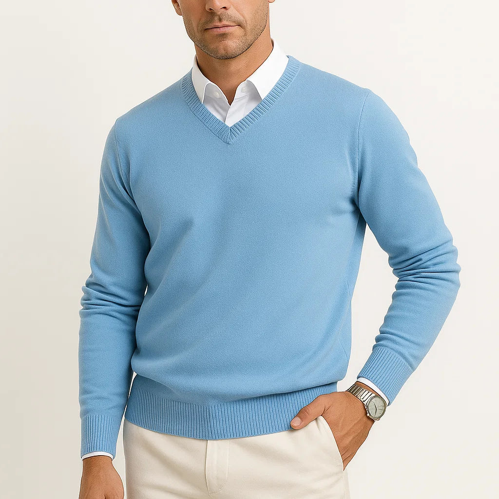 Men's V-Neck Fine Knit Sweater