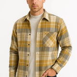 Harbour Weston | Men's Long Sleeve Checkered Casual Shirt in Khaki - Cotton-Polyester Blend