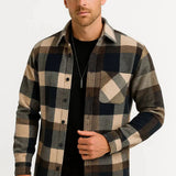 Harbour Weston | Men's Long Sleeve Checkered Casual Shirt in Khaki - Cotton-Polyester Blend