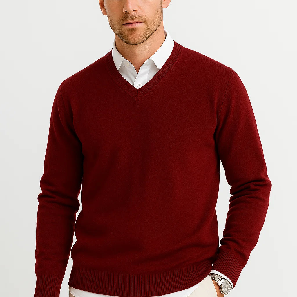 Men's V-Neck Fine Knit Sweater