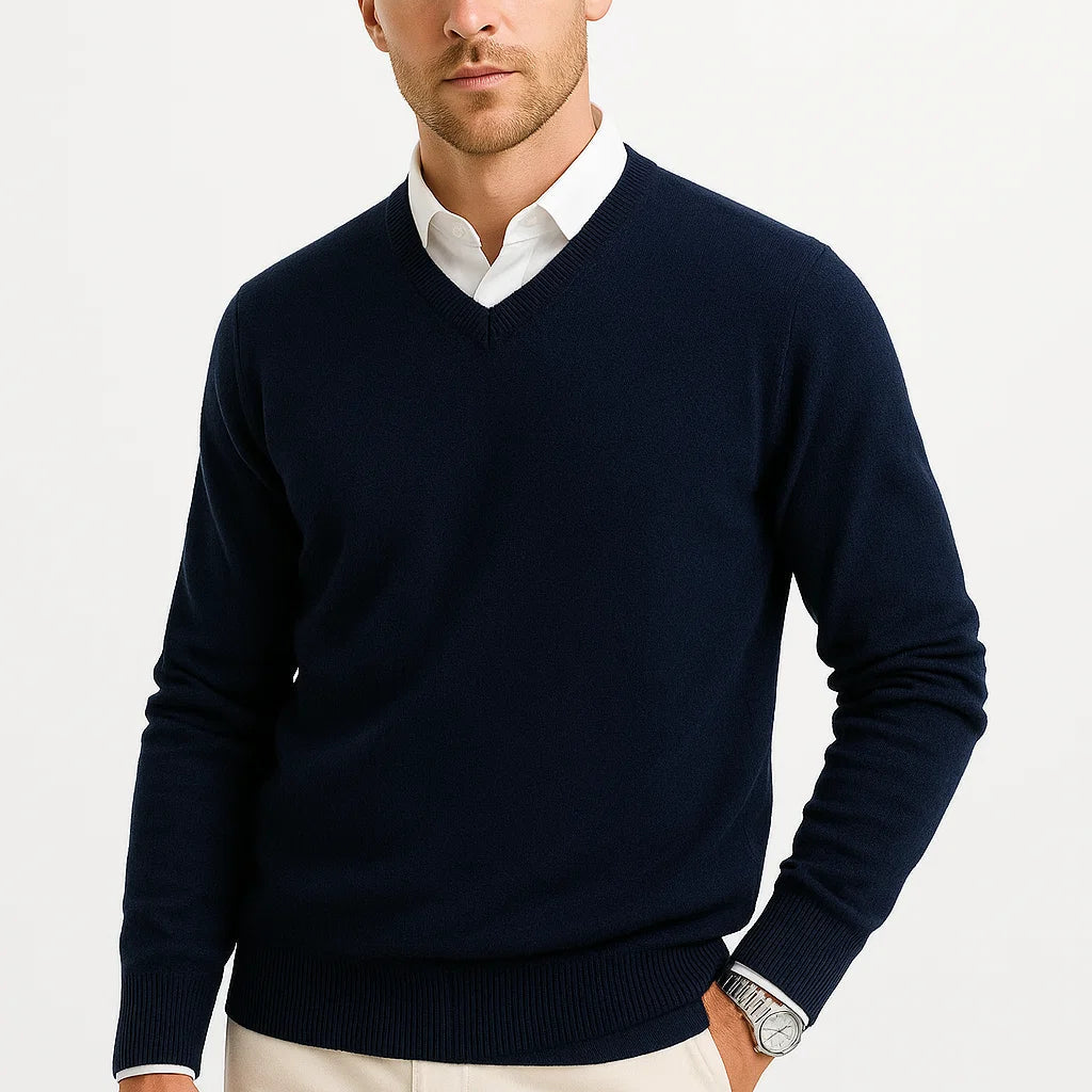 Men's V-Neck Fine Knit Sweater