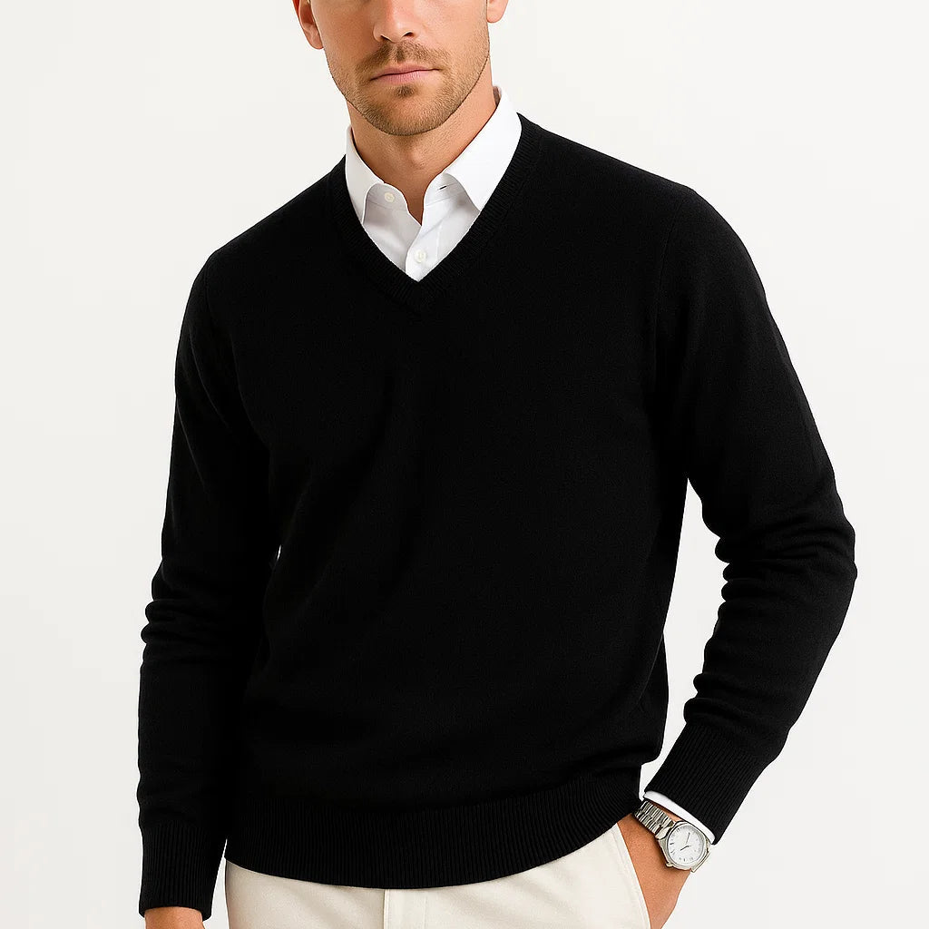 Men's V-Neck Fine Knit Sweater