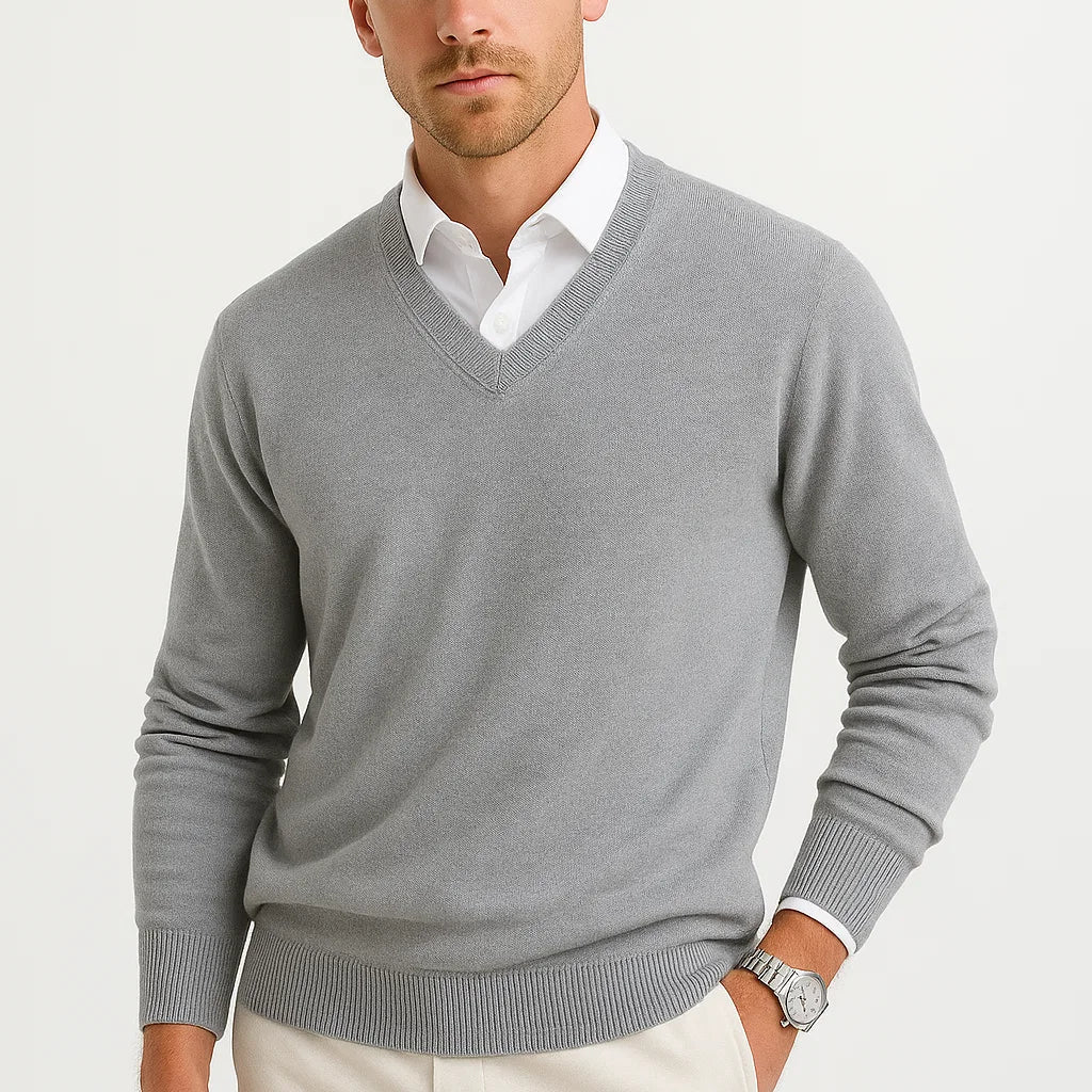 Men's V-Neck Fine Knit Sweater