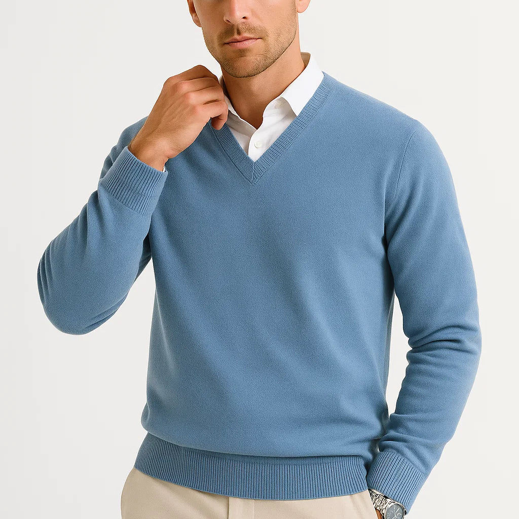 Men's V-Neck Fine Knit Sweater
