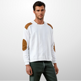 Men's Crew Neck Knit Sweater with Elbow Patches