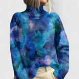 Women's Oversized Printed Turtleneck Knit Sweater