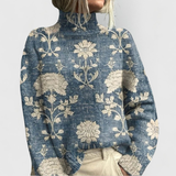 Women's Oversized Printed Turtleneck Knit Sweater