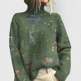 Women's Oversized Printed Turtleneck Knit Sweater