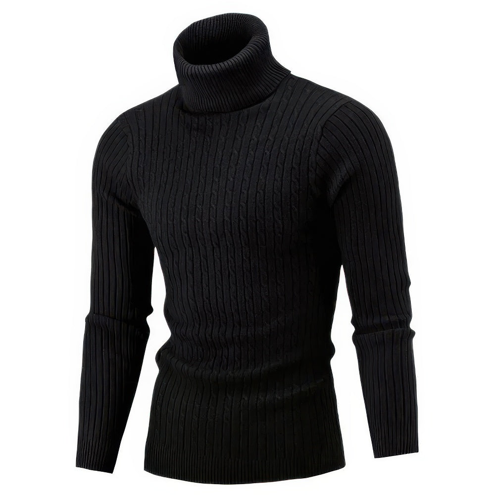 Men's Ribbed Knit Roll-Neck Stretch Sweater