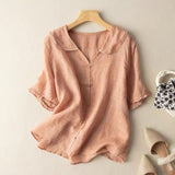 Women's Relaxed Short-Sleeve Button-Down Collar Blouse