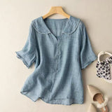 Women's Relaxed Short-Sleeve Button-Down Collar Blouse
