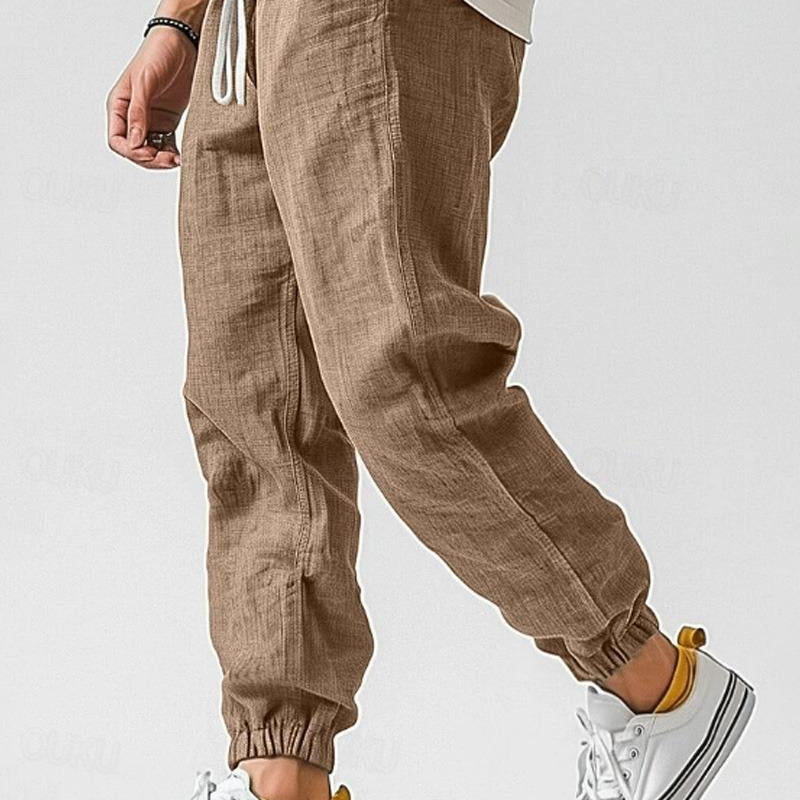 Men's Lightweight Green Linen Summer Relaxed Fit Trousers