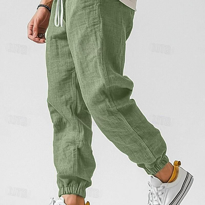 Men's Lightweight Green Linen Summer Relaxed Fit Trousers