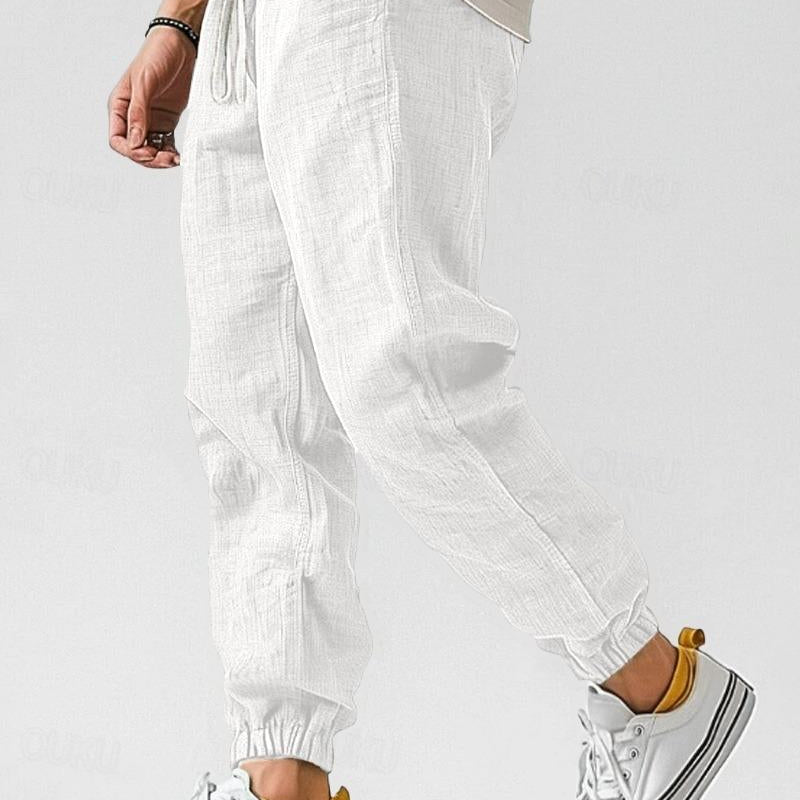 Men's Lightweight Green Linen Summer Relaxed Fit Trousers
