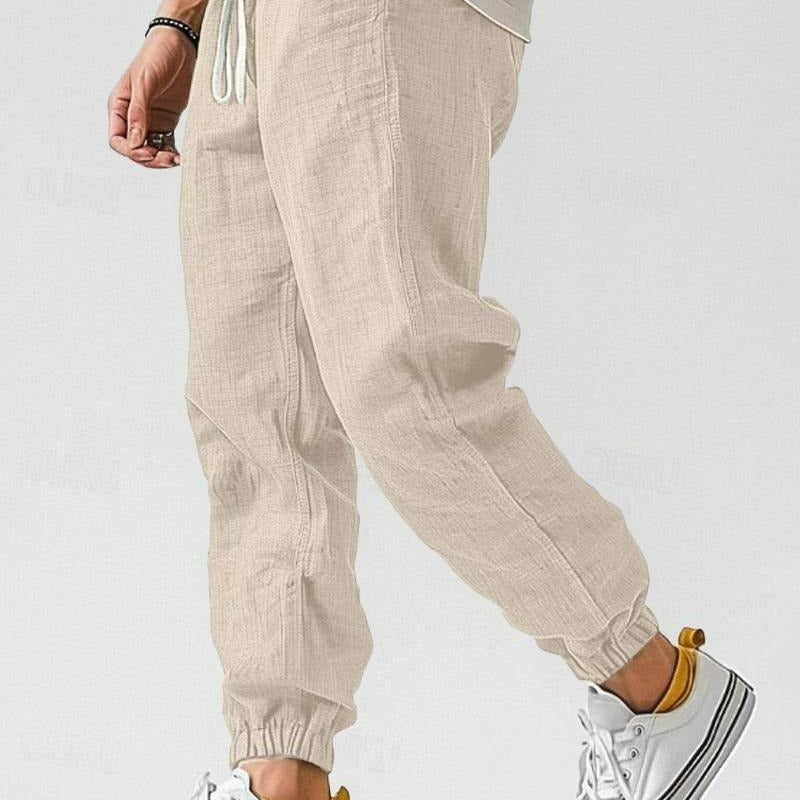 Men's Lightweight Green Linen Summer Relaxed Fit Trousers