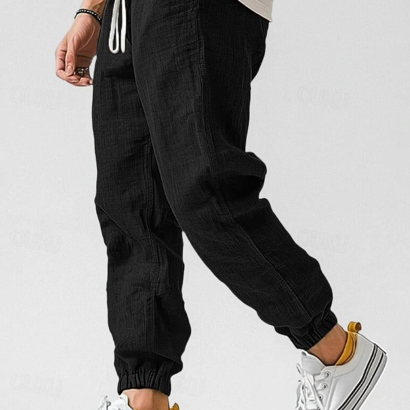 Men's Lightweight Green Linen Summer Relaxed Fit Trousers