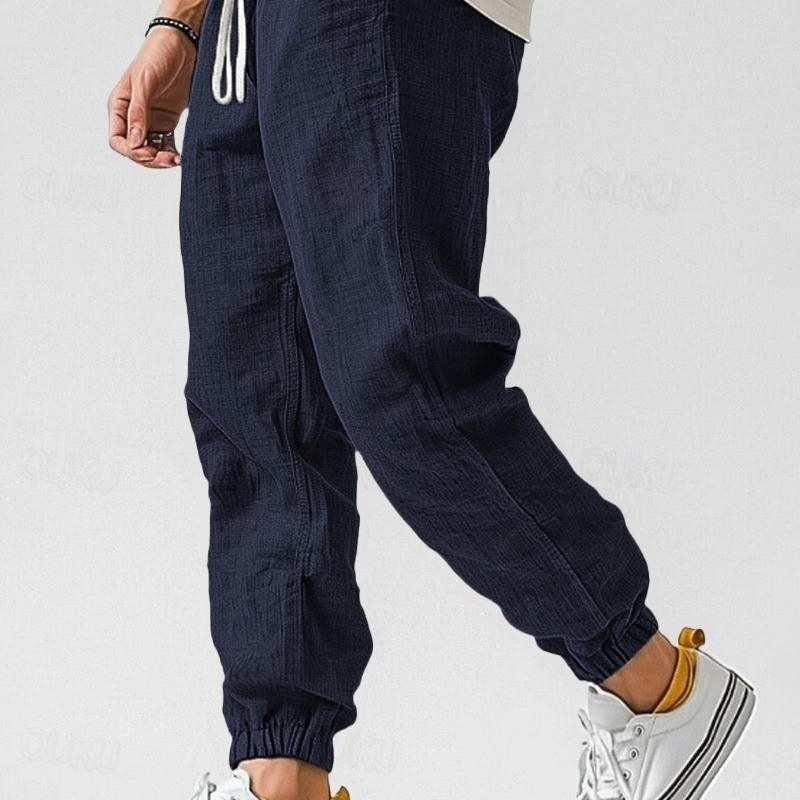 Men's Lightweight Green Linen Summer Relaxed Fit Trousers