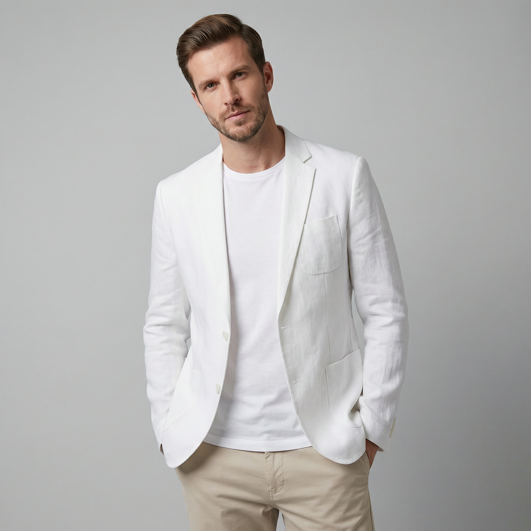 Men's Lightweight White Linen Spring Trousers