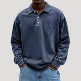 Men's Collared Long Sleeve Button-Front Polo Sweatshirt