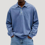 Men's Collared Long Sleeve Button-Front Polo Sweatshirt