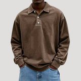 Men's Collared Long Sleeve Button-Front Polo Sweatshirt