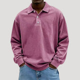 Men's Collared Long Sleeve Button-Front Polo Sweatshirt