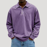 Men's Collared Long Sleeve Button-Front Polo Sweatshirt