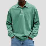 Men's Collared Long Sleeve Button-Front Polo Sweatshirt