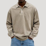 Men's Collared Long Sleeve Button-Front Polo Sweatshirt