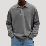 Men's Collared Long Sleeve Button-Front Polo Sweatshirt