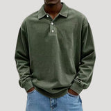Men's Collared Long Sleeve Button-Front Polo Sweatshirt