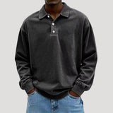Men's Collared Long Sleeve Button-Front Polo Sweatshirt