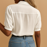 Women's Floral Embroidered Mandarin Collar Puff Sleeve Blouse