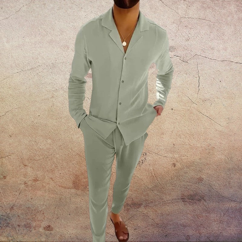 Men's Two-Piece Vintage Cotton Shirt Set