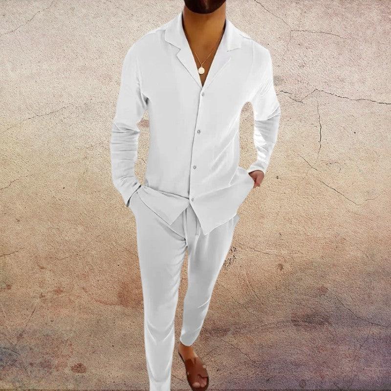 Men's Two-Piece Vintage Cotton Shirt Set