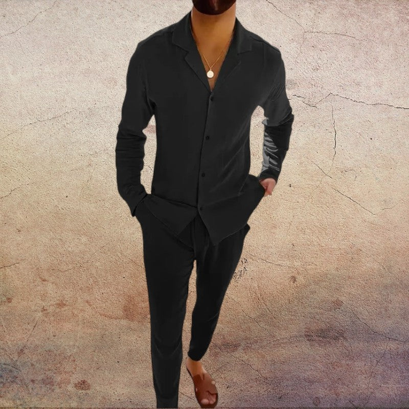 Men's Two-Piece Vintage Cotton Shirt Set