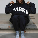 Oversized Varsity Graphic Mock Neck Drop Shoulder Sweatshirt