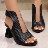 Women's Woven Open-Toe Block Heel Sandals